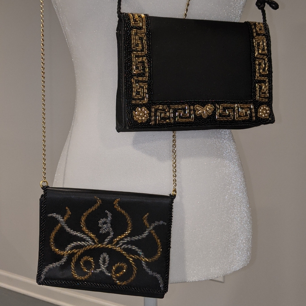 SOLD2 Vintage Black and Gold Evening Purses Regale